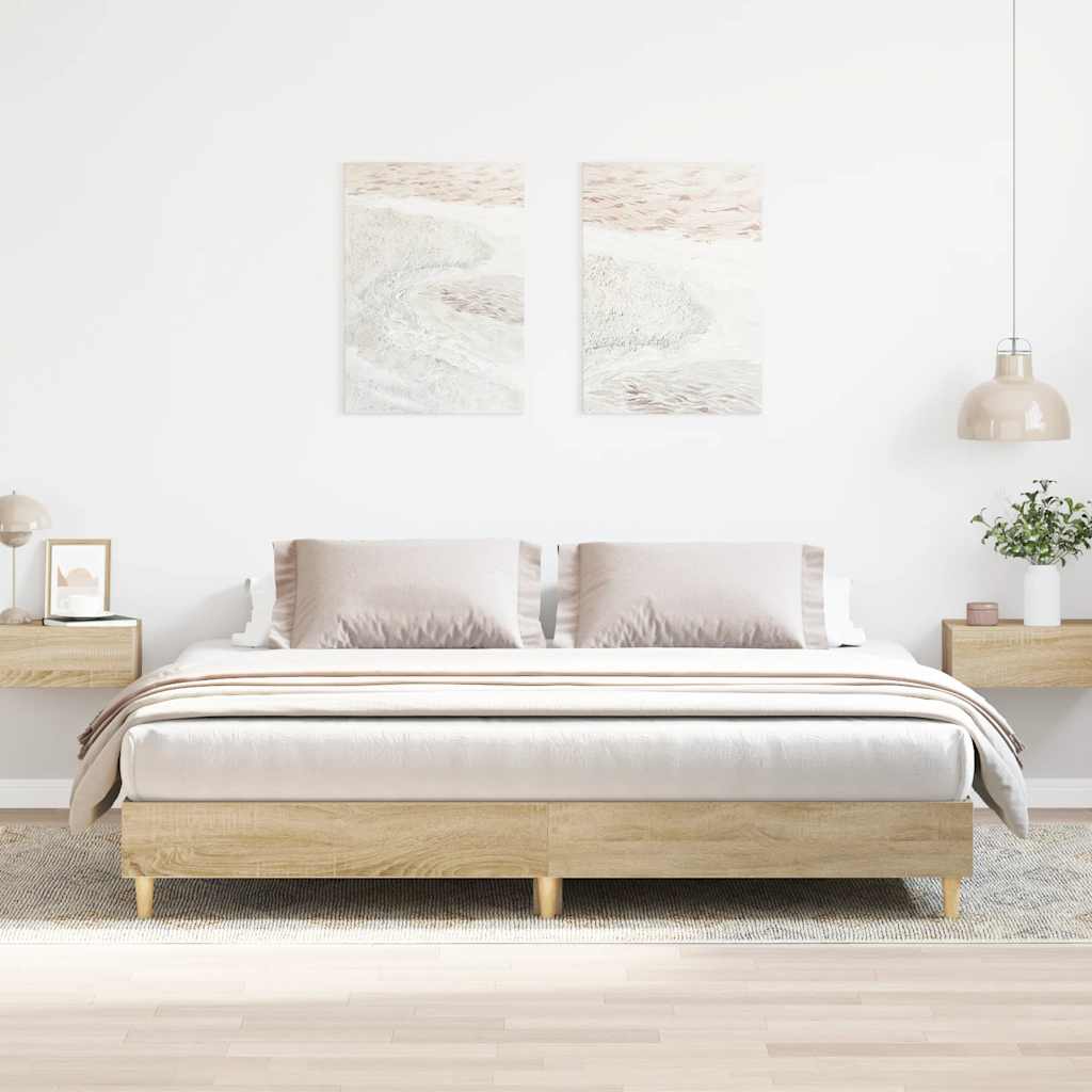 sonoma tölgyszínű szerelt fa ágykeret matrac nélkül 200x200 cm