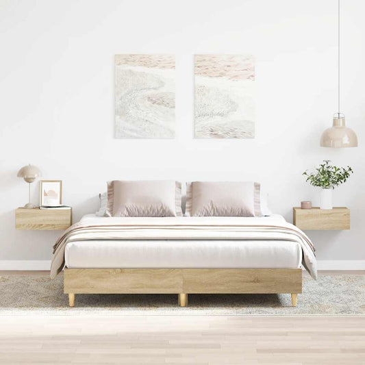 sonoma tölgy színű szerelt fa ágykeret matrac nélkül 140x200 cm