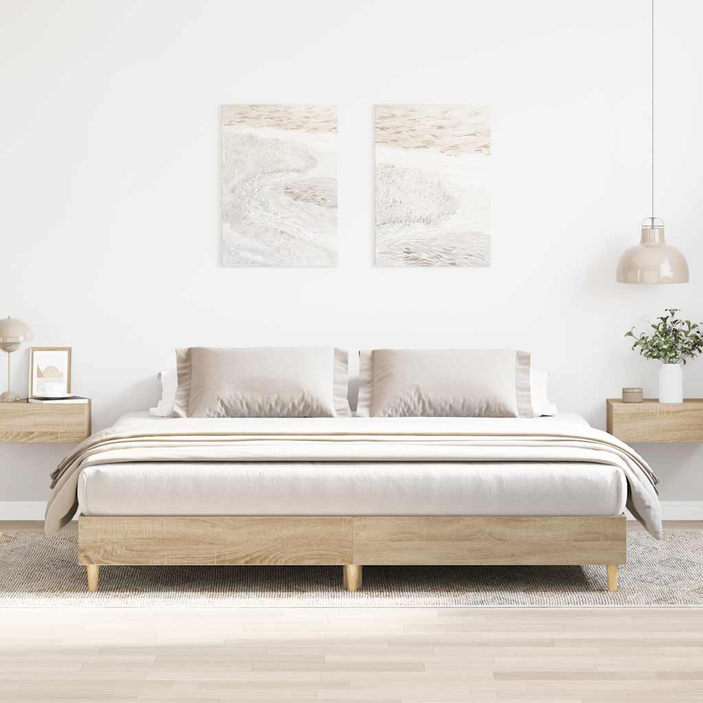 sonoma tölgy színű szerelt fa ágykeret matrac nélkül 160x200 cm