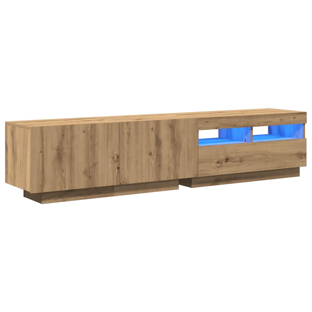 kézműves tölgy szerelt fa TV-szekrény LED-ekkel 180x35x40 cm