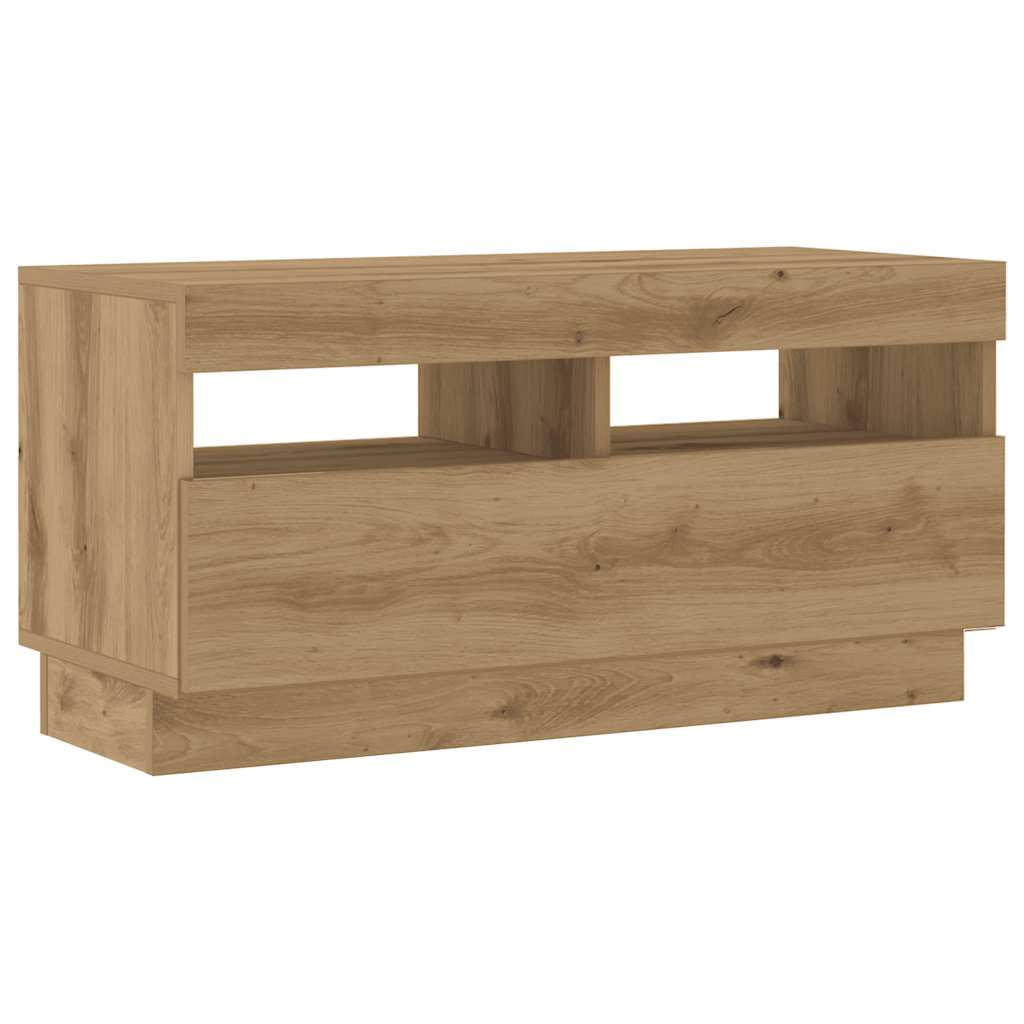 kézműves tölgy szerelt fa TV-szekrény LED-ekkel 180x35x40 cm