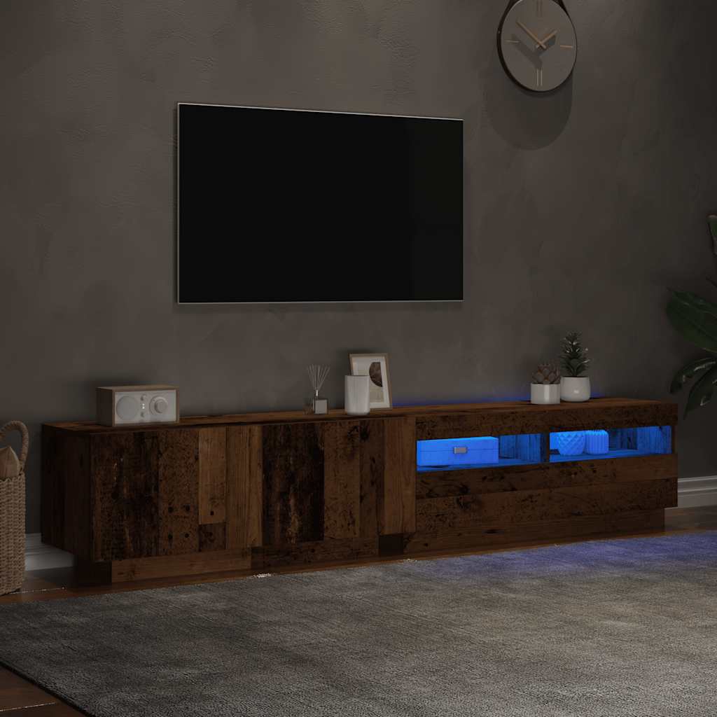 antik fa színű szerelt fa TV-szekrény LED-ekkel 200x35x40 cm