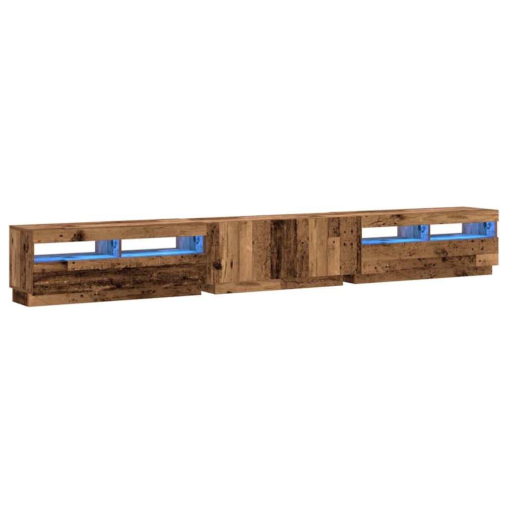antik fa színű szerelt fa TV-szekrény LED-ekkel 300x35x40 cm