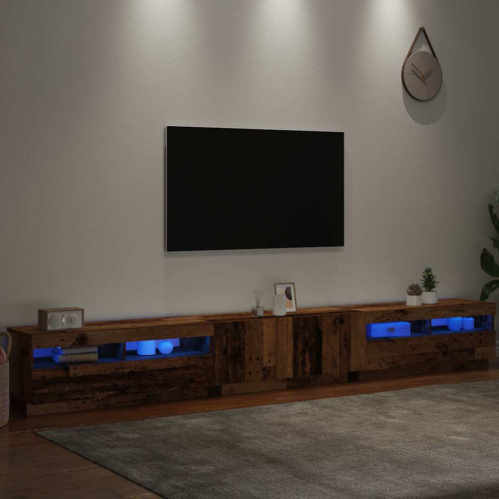 antik fa színű szerelt fa TV-szekrény LED-ekkel 300x35x40 cm