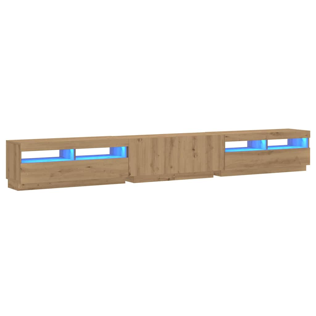 kézműves tölgy szerelt fa TV-szekrény LED-ekkel 300x35x40 cm