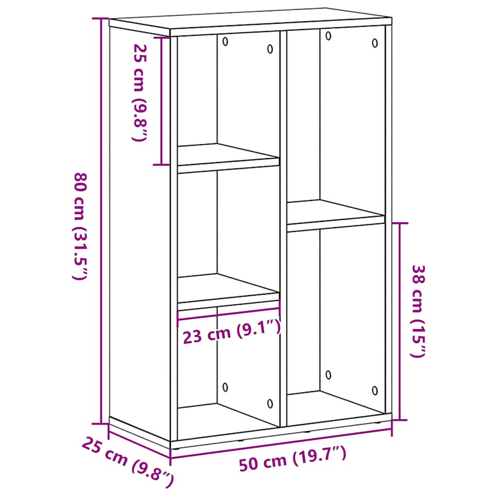 fekete tölgy szerelt fa könyvespolc 50x25x80 cm