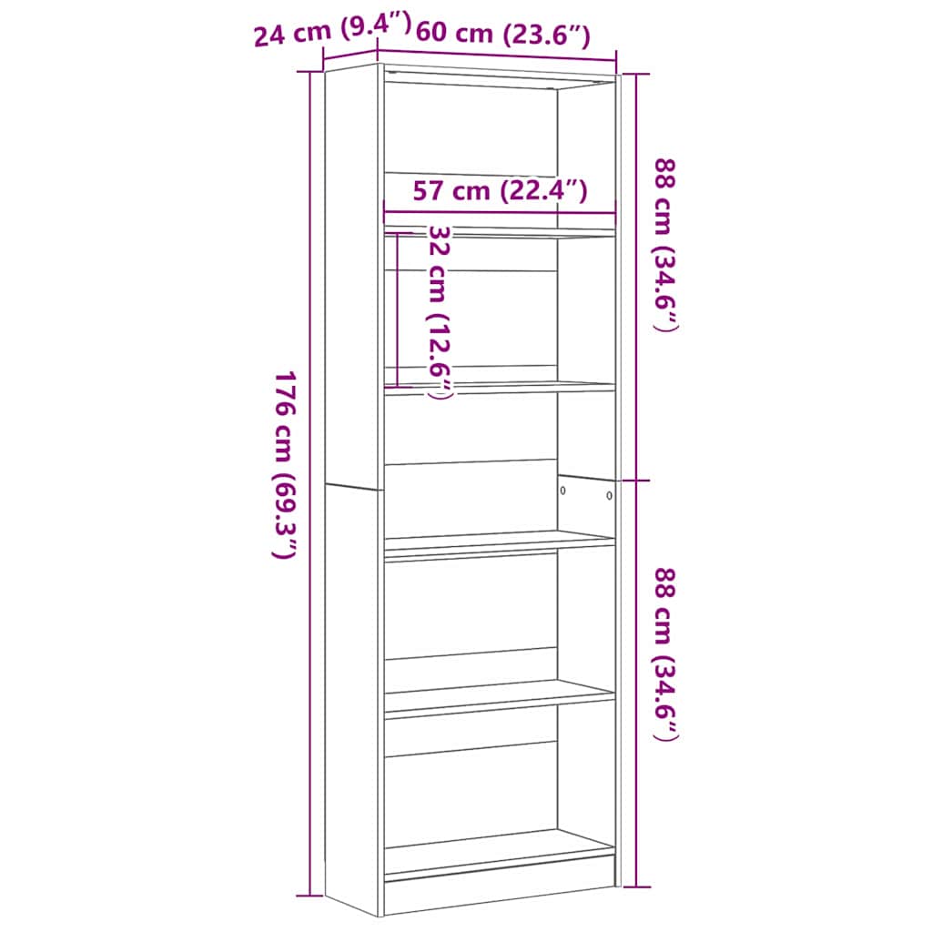 Könyvespolc Musta tammi 60 x 24 x 176 cm Faanyag
