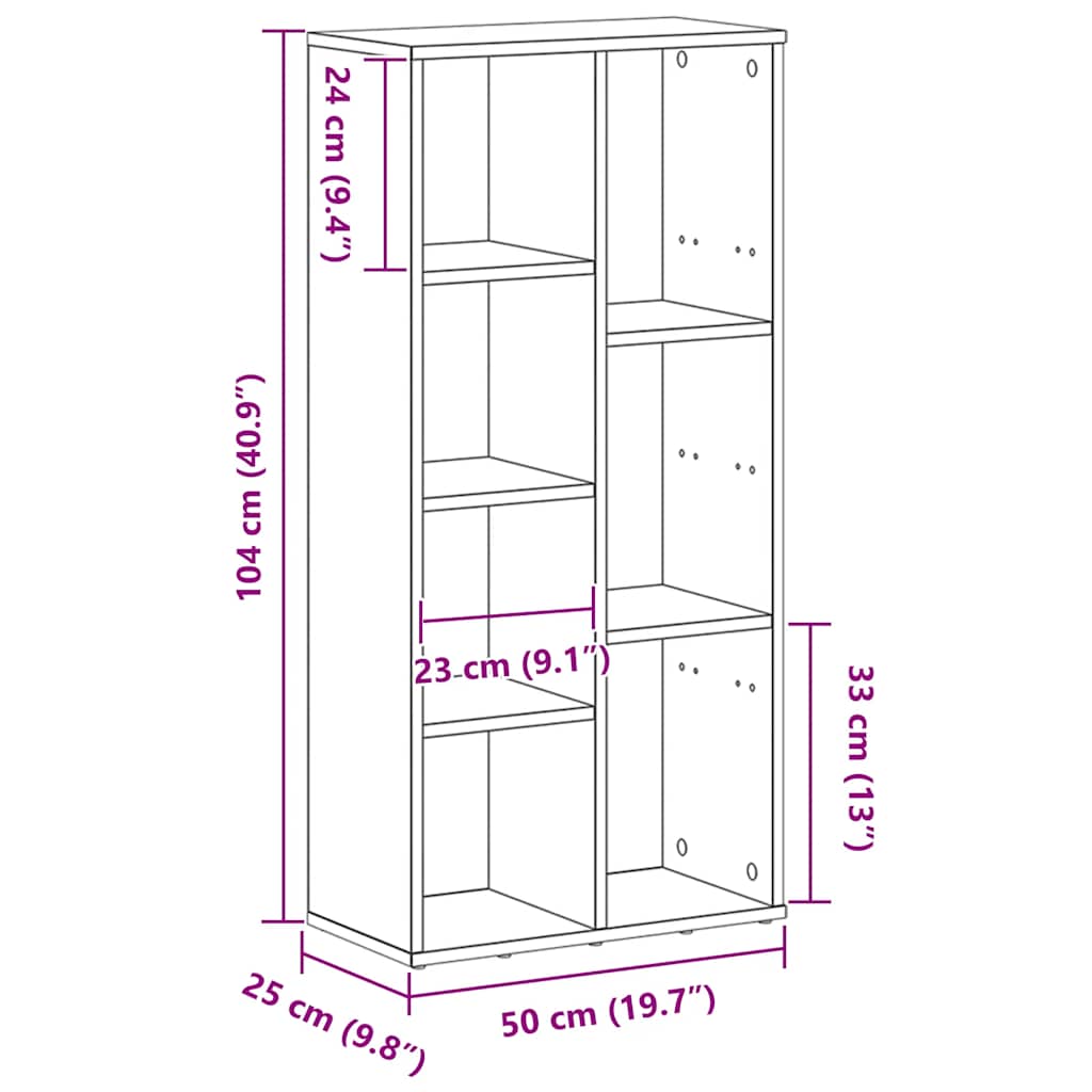fekete tölgy szerelt fa könyvespolc 50x25x104 cm