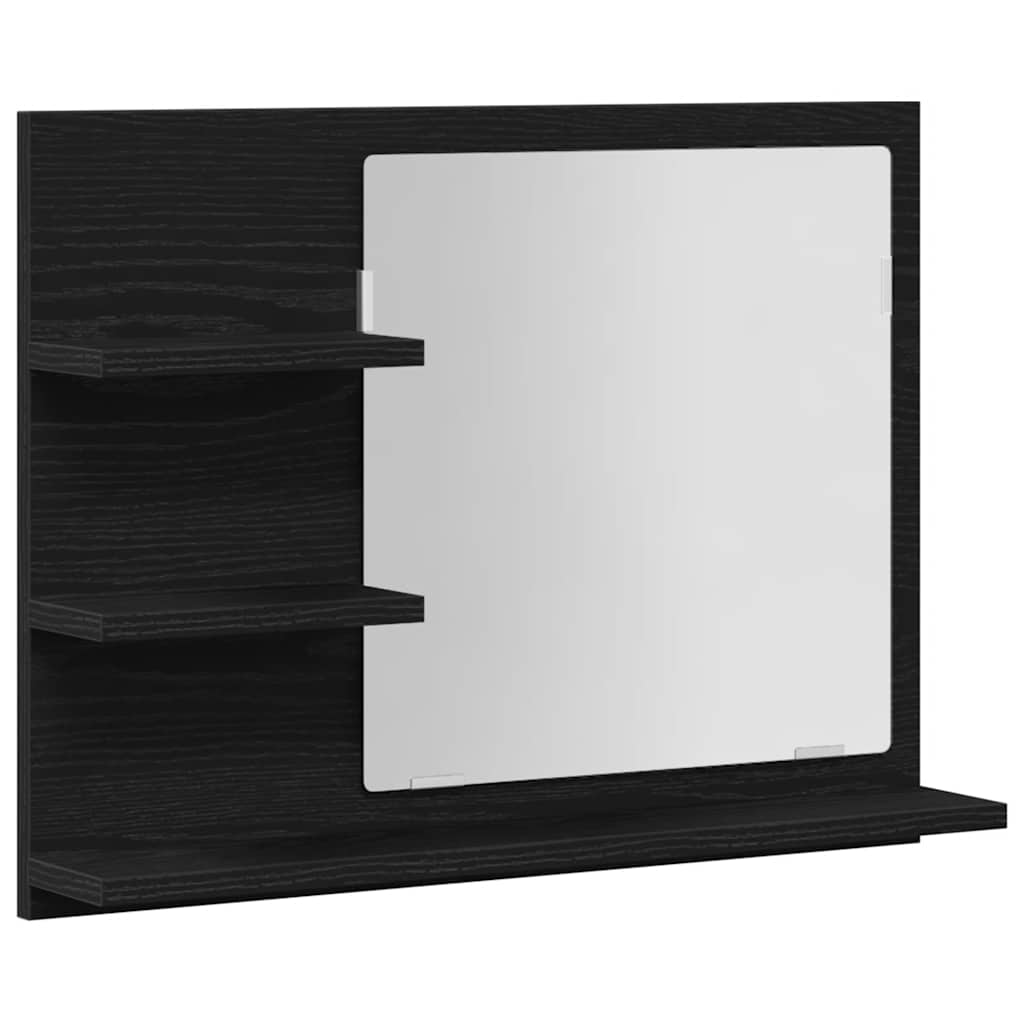 fekete tölgy színű szerelt fa fürdőszobai tükör 60x10,5x45 cm