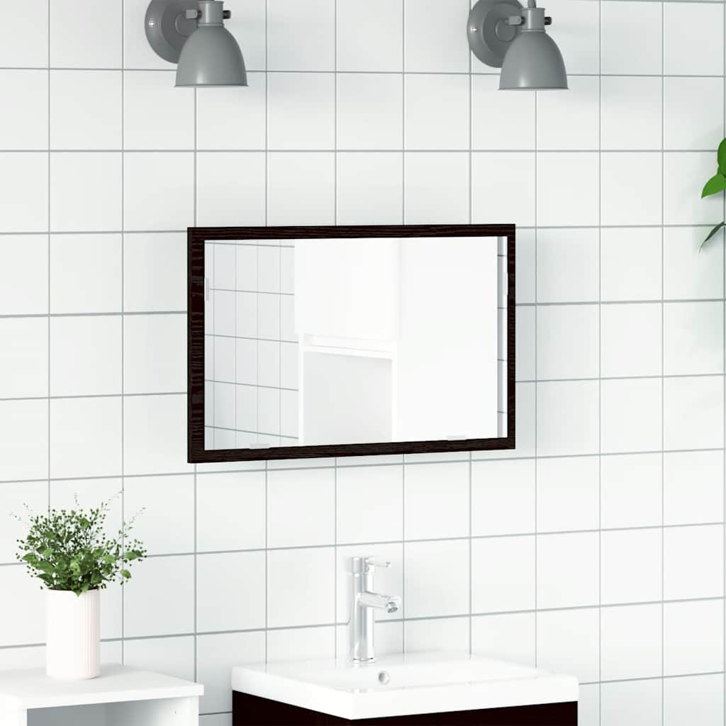 fekete tölgy fürdőszoba tükör LED világítással 60x8,5x37 cm
