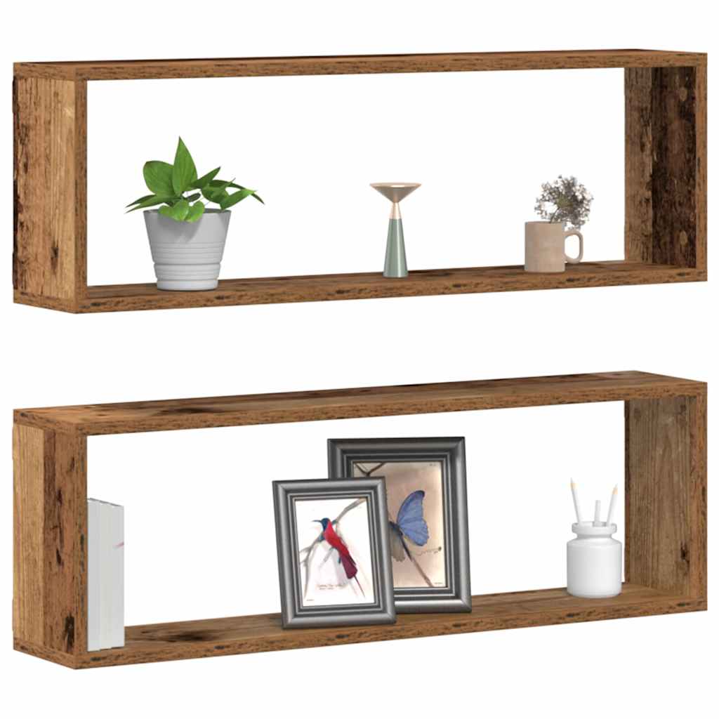 Fali Polc polcokkal 2 pcs Régi fa 80 x 15 x 26 cm Faanyag