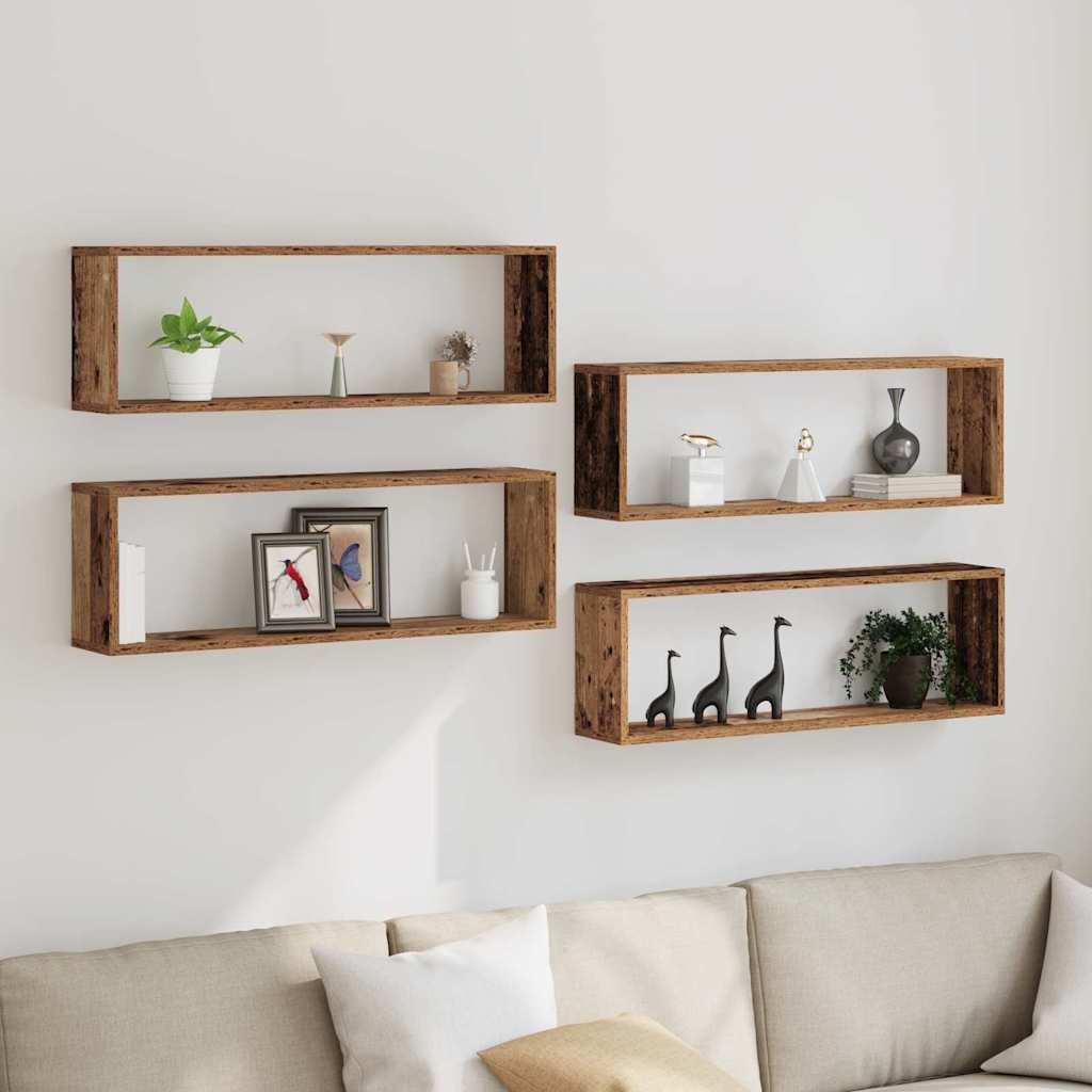 Fali Polc polcokkal 4 pcs Régi fa 80 x 15 x 26 cm Faanyag