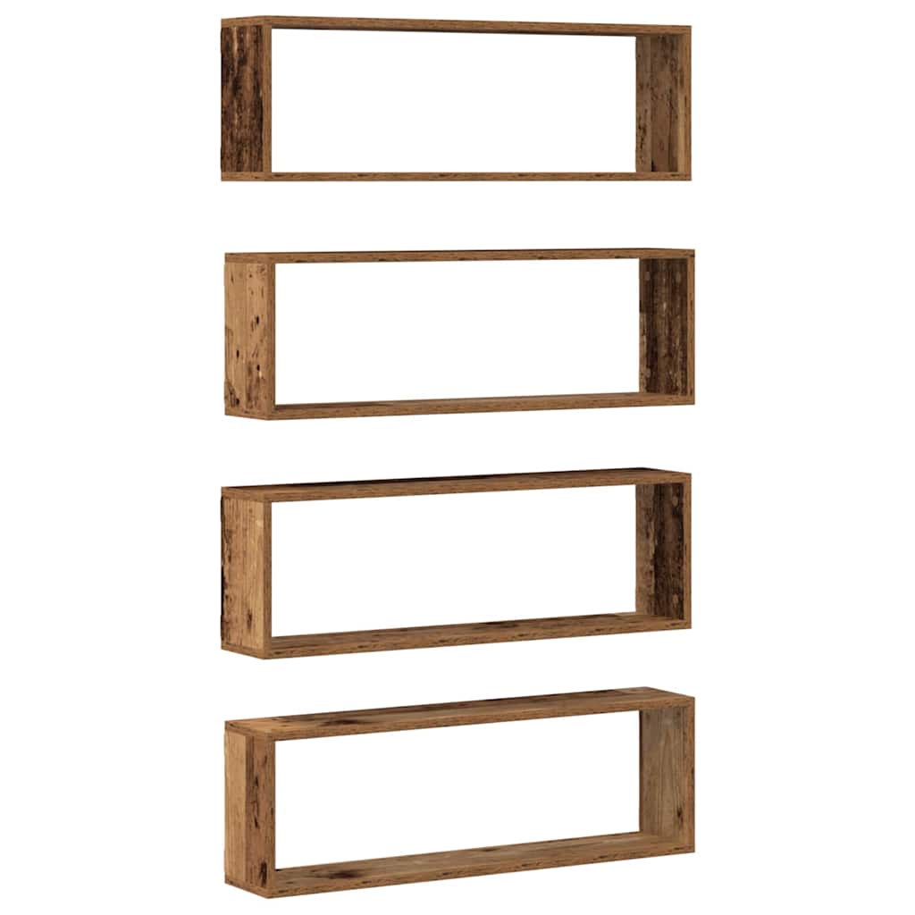 Fali Polc polcokkal 4 pcs Régi fa 80 x 15 x 26 cm Faanyag