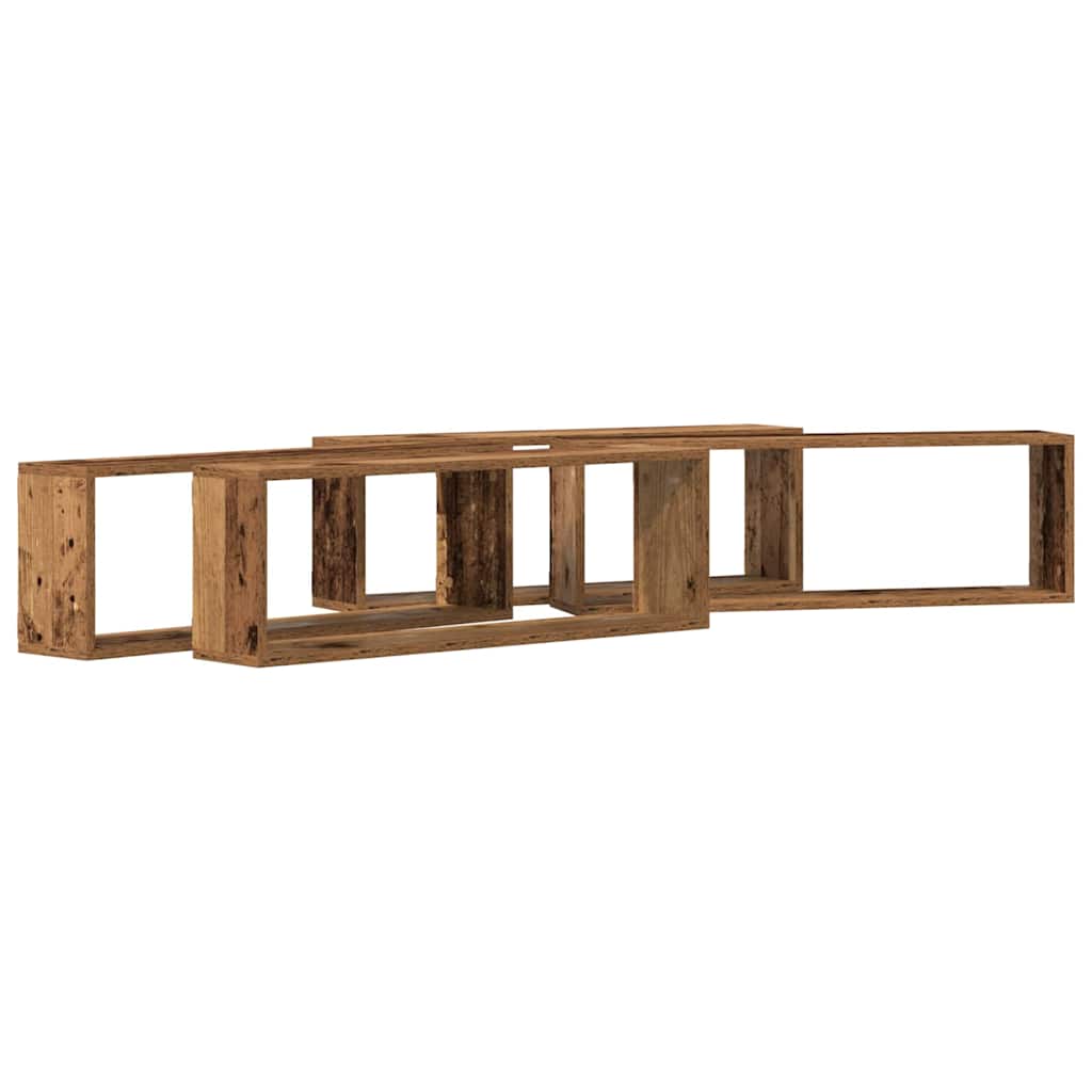 Fali Polc polcokkal 4 pcs Régi fa 80 x 15 x 26 cm Faanyag