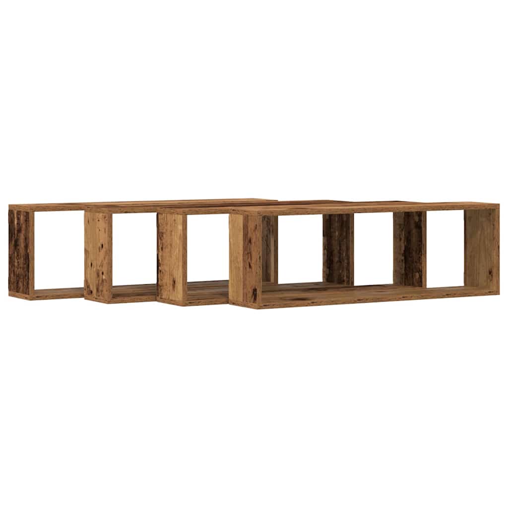 Fali Polc polcokkal 4 pcs Régi fa 80 x 15 x 26 cm Faanyag