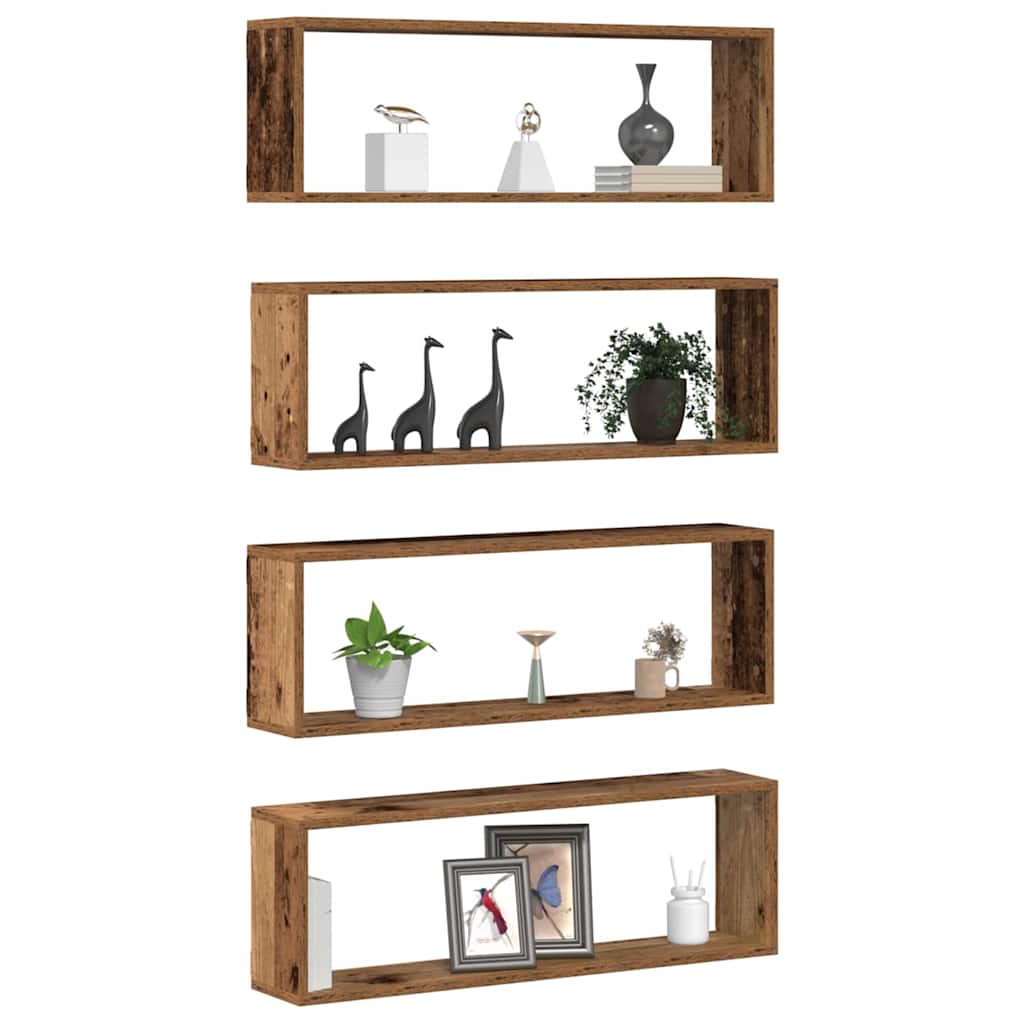 Fali Polc polcokkal 4 pcs Régi fa 80 x 15 x 26 cm Faanyag
