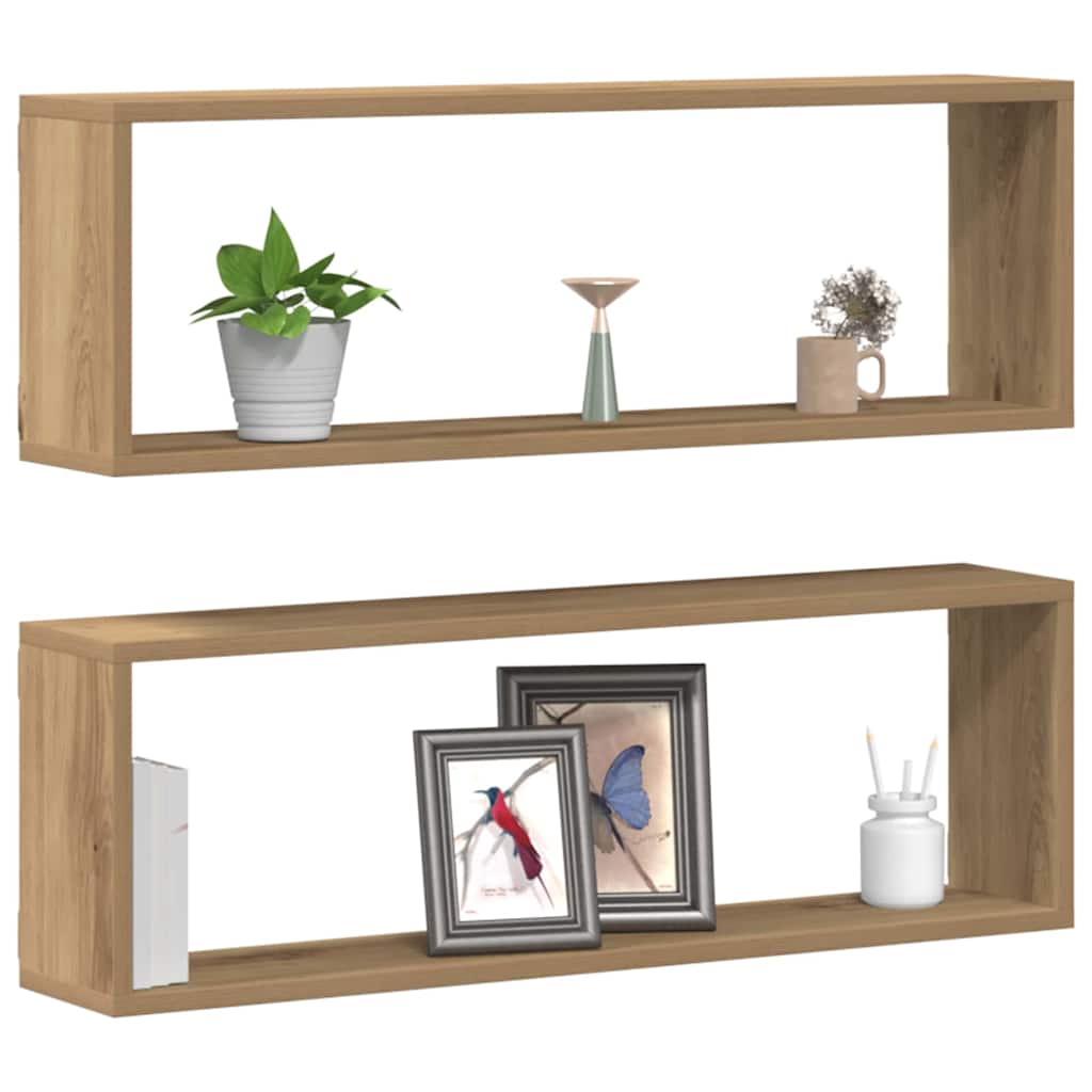 Fali Polc 2 pcs Kézműves tölgy 80 x 15 x 26 cm Faanyag