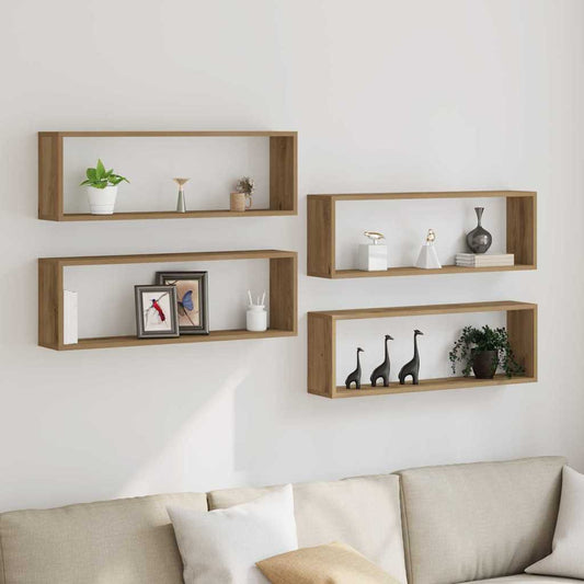 Fali Polc 4 pcs Kézműves tölgy 80 x 15 x 26 cm Faanyag
