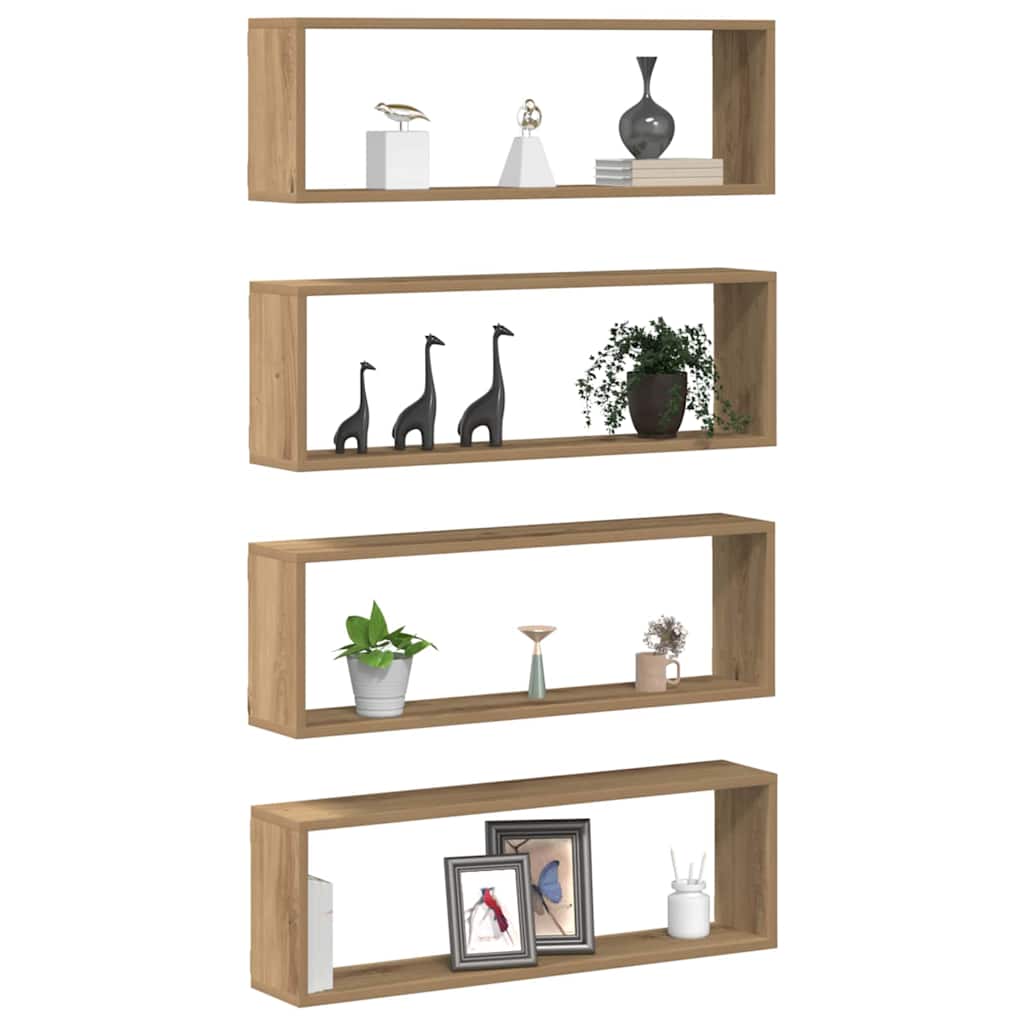 Fali Polc 4 pcs Kézműves tölgy 80 x 15 x 26 cm Faanyag