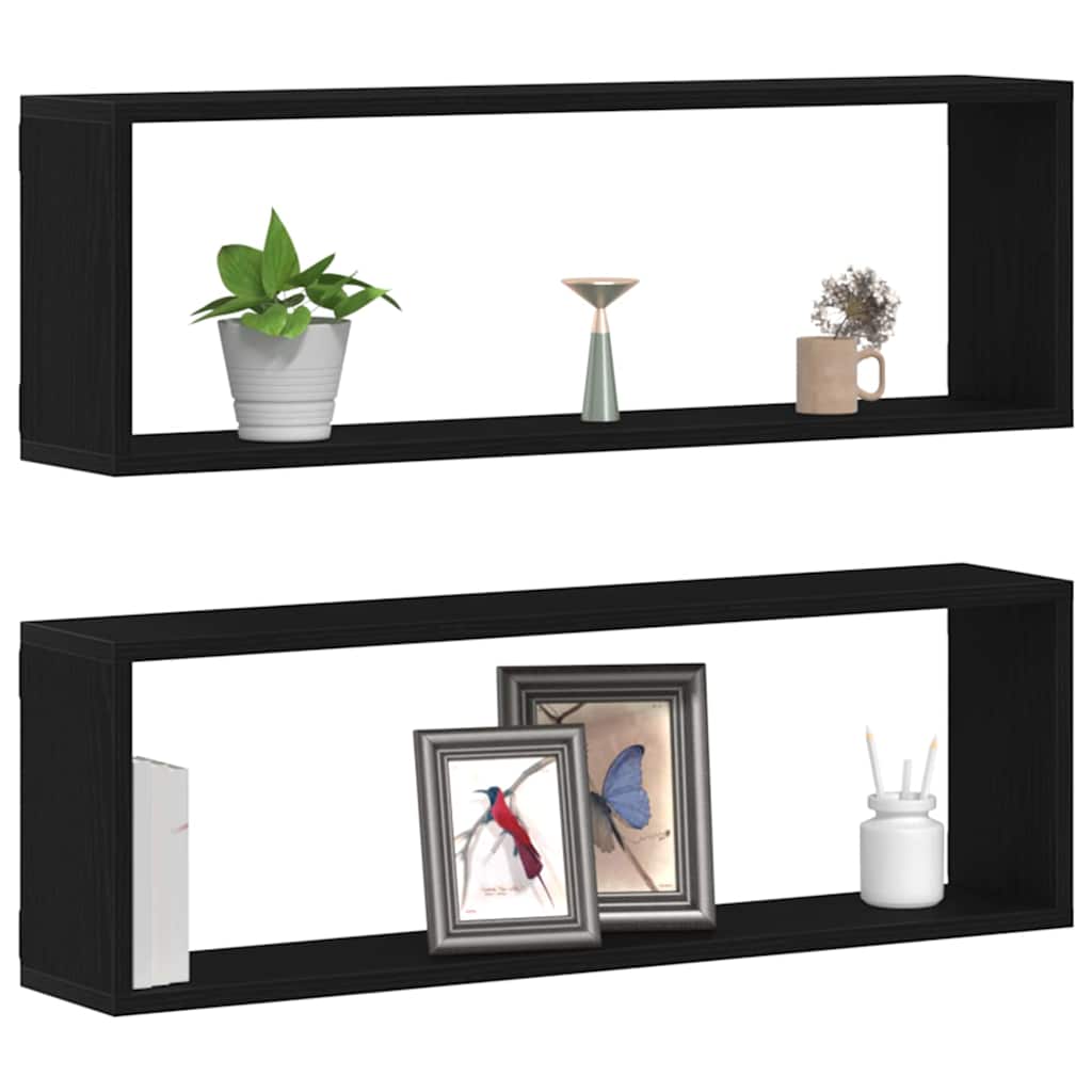 Fali Polc polcokkal 2 pcs Fekete tölgy 80 x 15 x 26 cm Faanyag