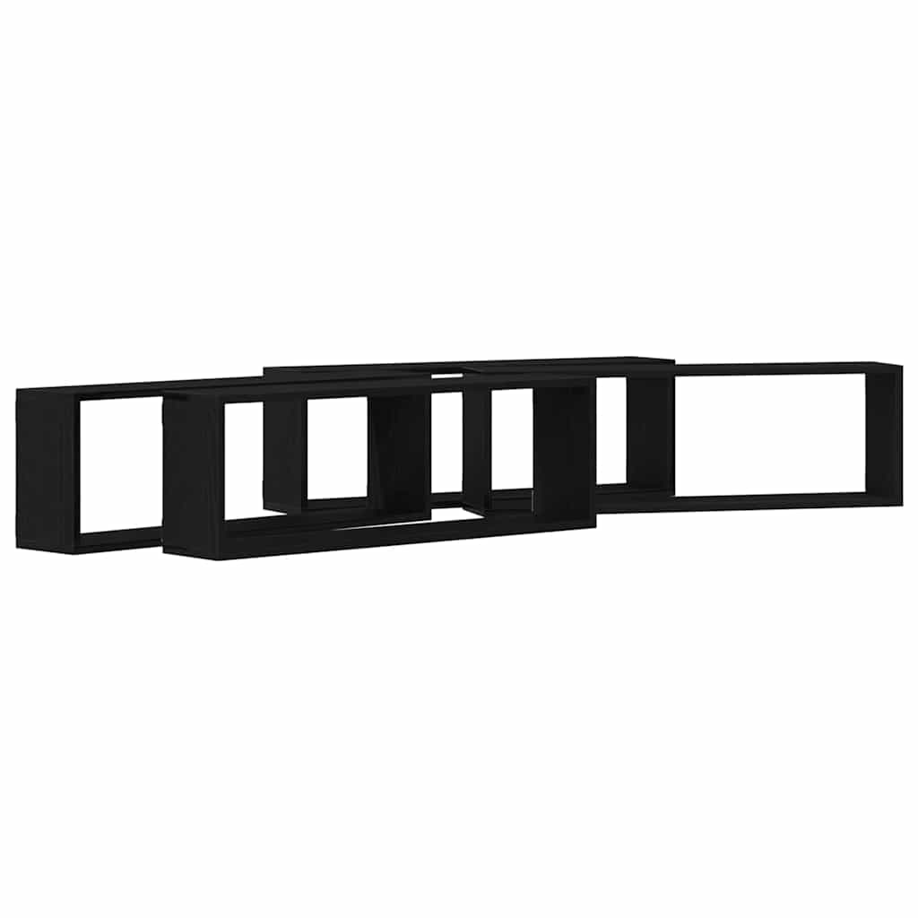 Fali Polc polcokkal 4 pcs Fekete tölgy 80 x 15 x 26 cm Faanyag
