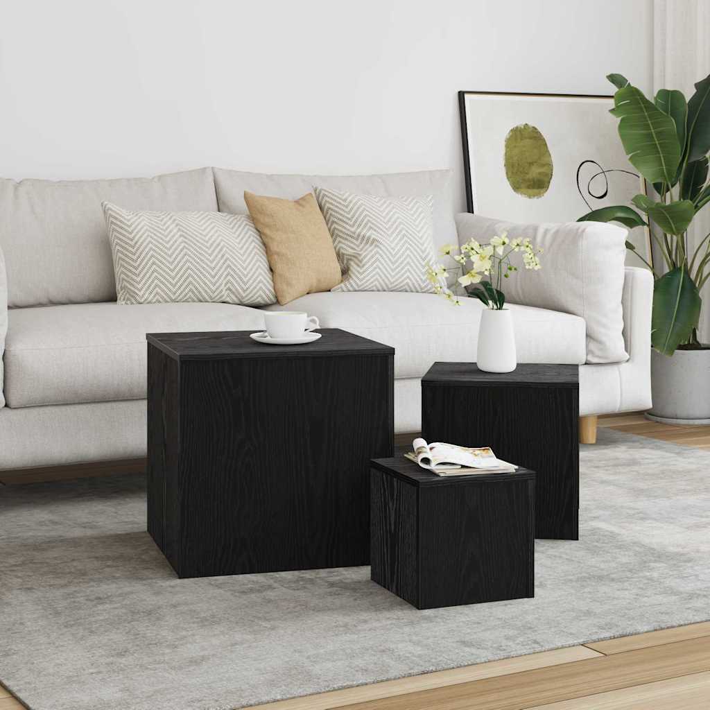 Fészekasztal 3 pcs Musta tammi 45 x 45 x 45 cm Faanyag