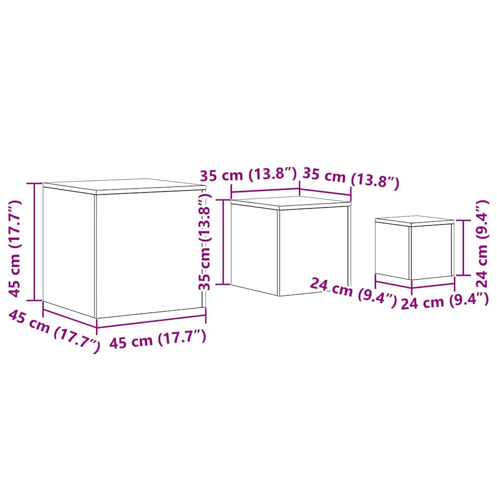 Fészekasztal 3 pcs Musta tammi 45 x 45 x 45 cm Faanyag