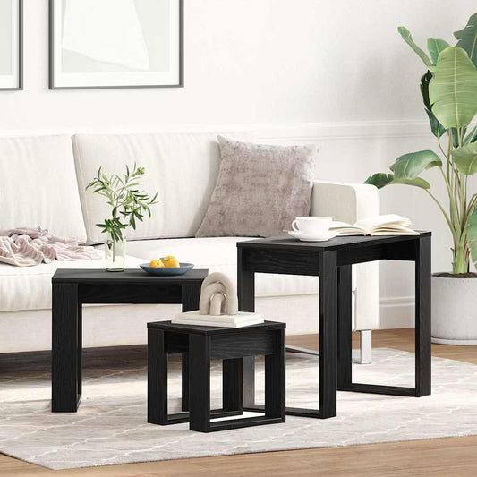 Fészekasztal 3 pcs Musta tammi 61 x 28 x 47 cm Faanyag