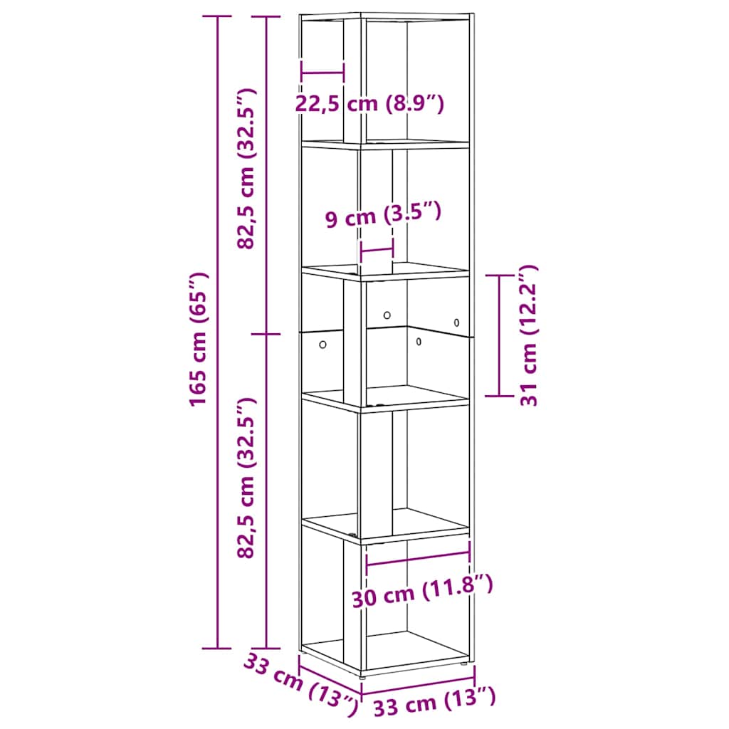 Sarokpolcok Musta tammi 33 x 33 x 164.5 cm Faanyag
