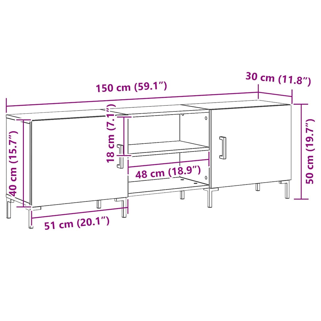 TV szekrény garnitúra Fekete tölgy 150 x 30 x 50 cm Faanyag
