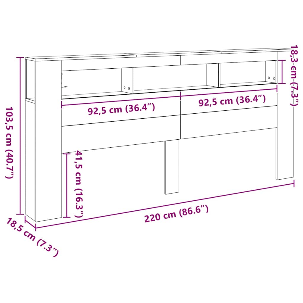 LED ágytámla Musta tammi 220 x 18.5 x 103.5 cm Faanyag