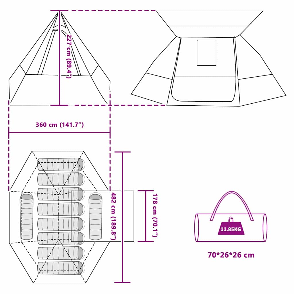 Kempingssátor Zöld 482 x 360 x 227 cm Poliészter