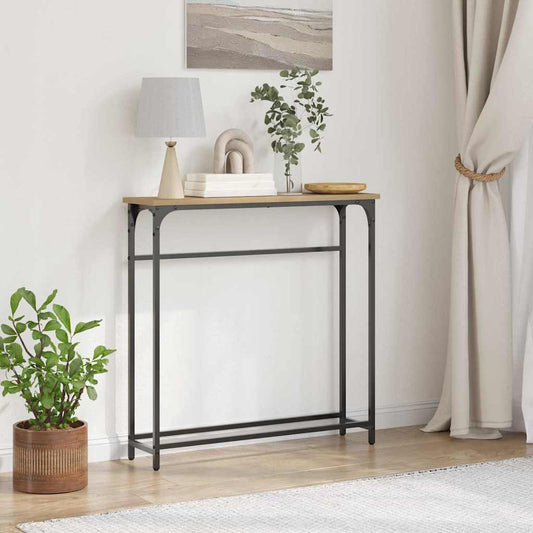 Konzolasztal polcokkal kézműves tölgy 75 x 19.5 x 75 cm