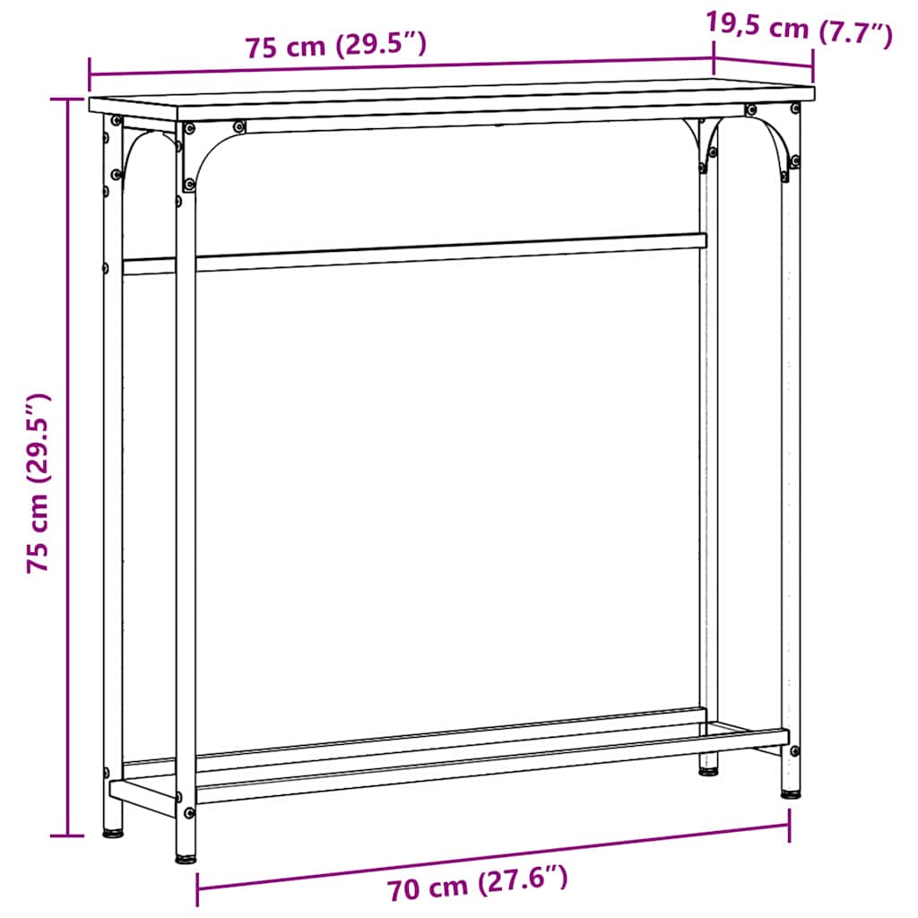 Konzolasztal Musta tammi 75 x 19.5 x 75 cm Műgyantás fa és fém