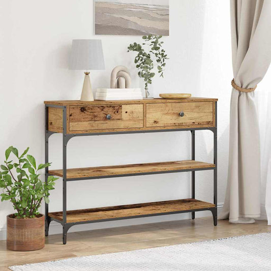 Konzolasztal Régi fa 100 x 25 x 75 cm Műgyantás fa és fém