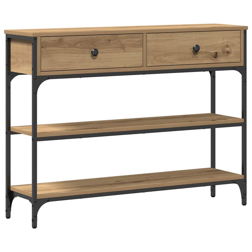Konzolasztal fiókkal polcokkal kézműves tölgy 100 x 25 x 75 cm