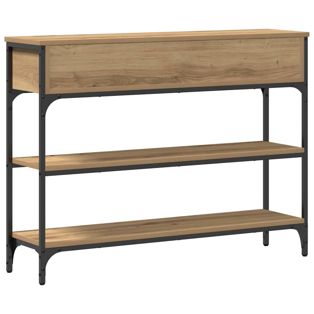 Konzolasztal fiókkal polcokkal kézműves tölgy 100 x 25 x 75 cm