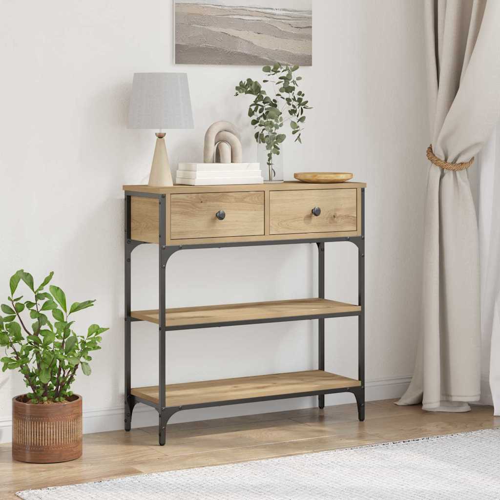 Konzolasztal fiókkal polcokkal kézműves tölgy 72,5 x 25 x 75 cm