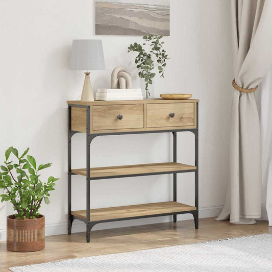 Konzolasztal fiókkal polcokkal kézműves tölgy 72,5 x 25 x 75 cm