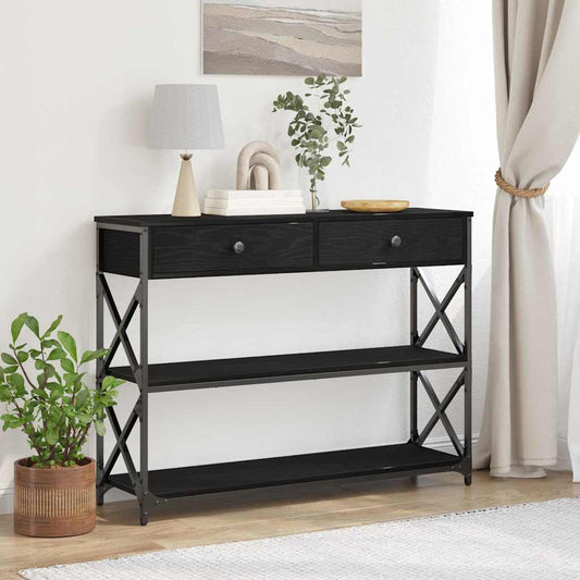 Konzol Asztal Musta tammi 100 x 28 x 75 cm Műgyantás fa és fém