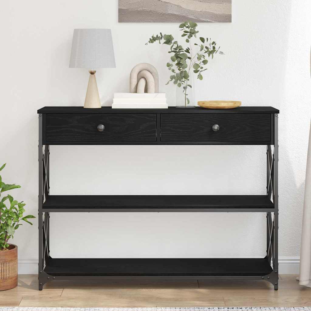 Konzol Asztal Musta tammi 100 x 28 x 75 cm Műgyantás fa és fém