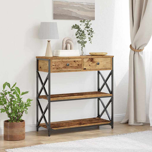 Konzol Asztal Régi fa 75 x 28 x 75 cm Műgyantás fa és fém