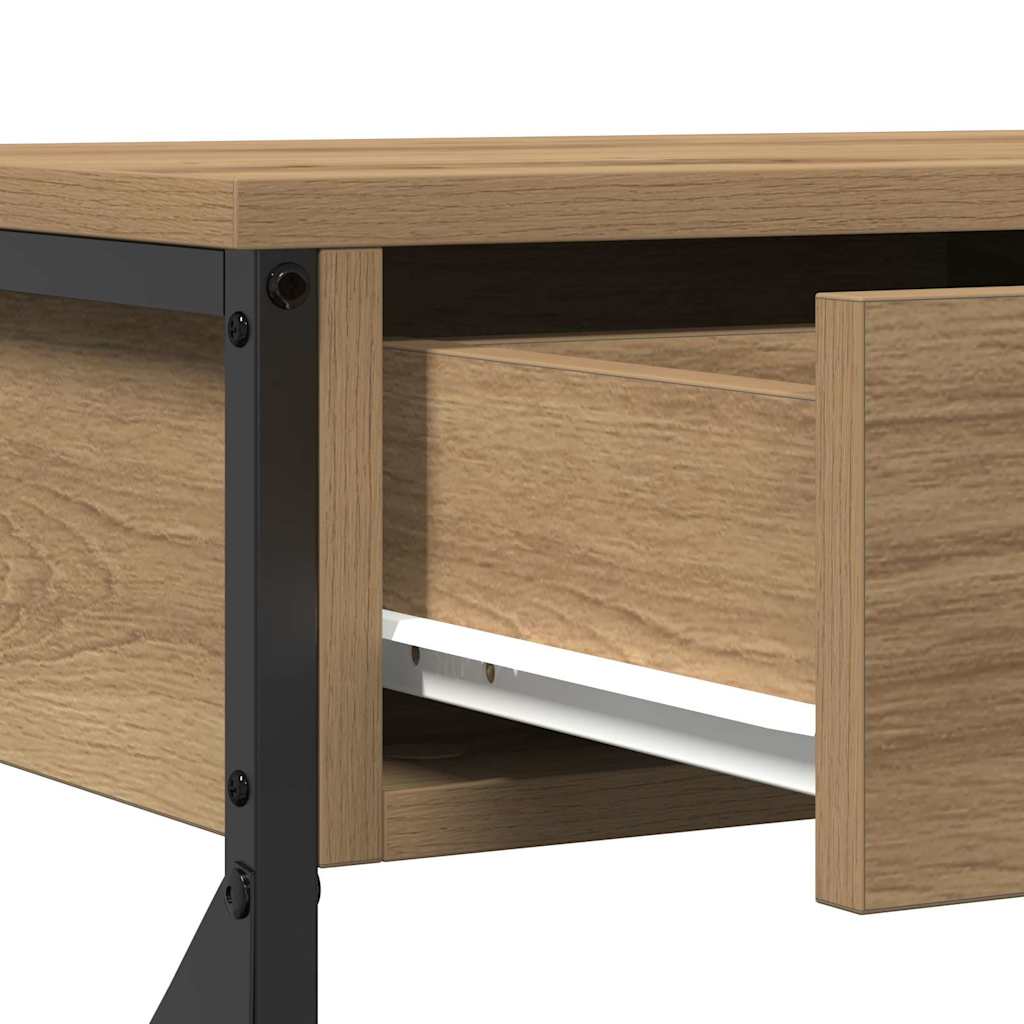 Konzol Asztal fiókkal polcokkal kézműves tölgy 75 x 28 x 75 cm