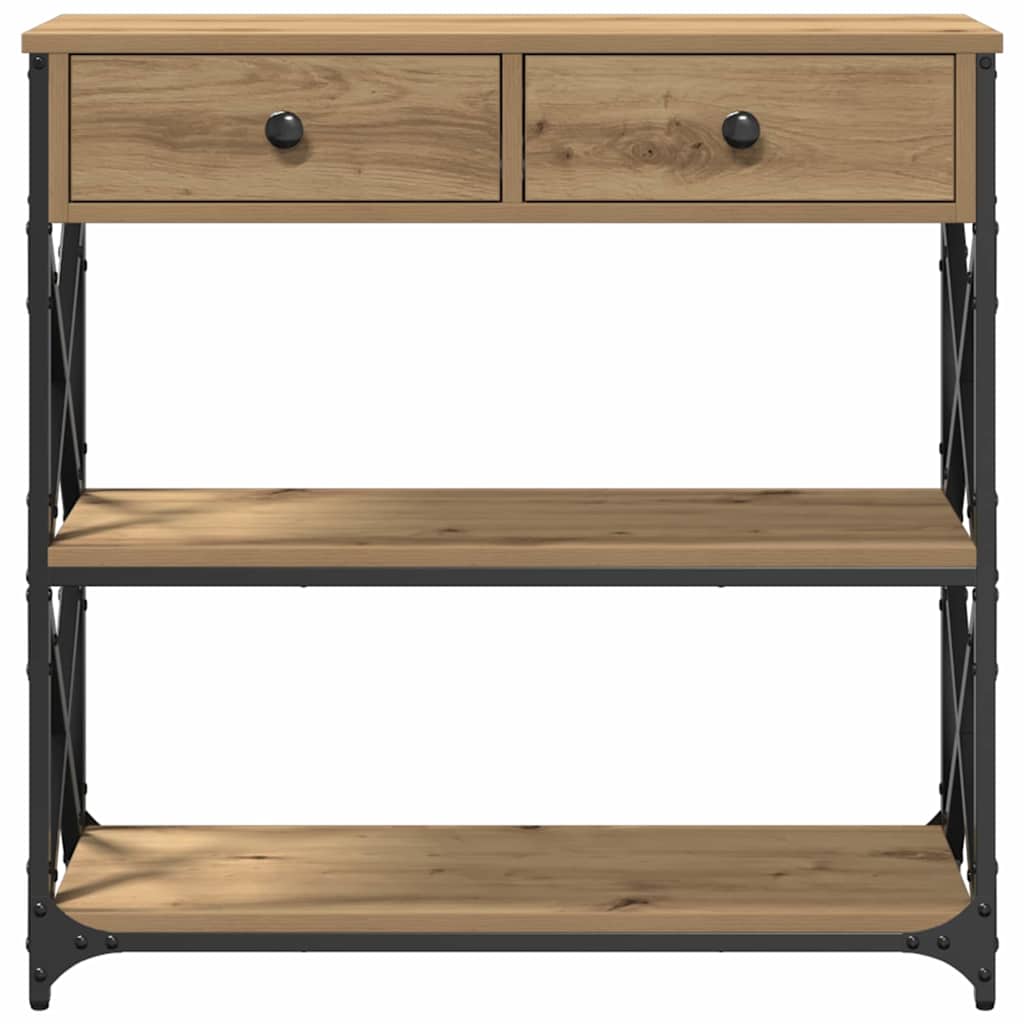 Konzol Asztal fiókkal polcokkal kézműves tölgy 75 x 28 x 75 cm