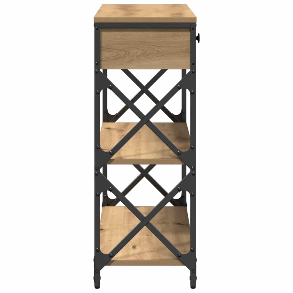 Konzol Asztal fiókkal polcokkal kézműves tölgy 75 x 28 x 75 cm
