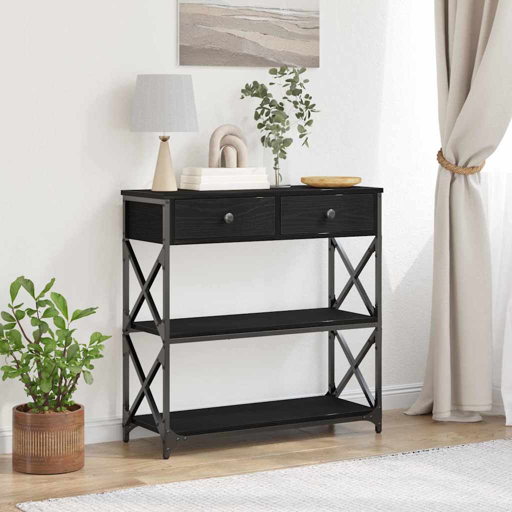 Konzol Asztal Musta tammi 75 x 28 x 75 cm Műgyantás fa és fém