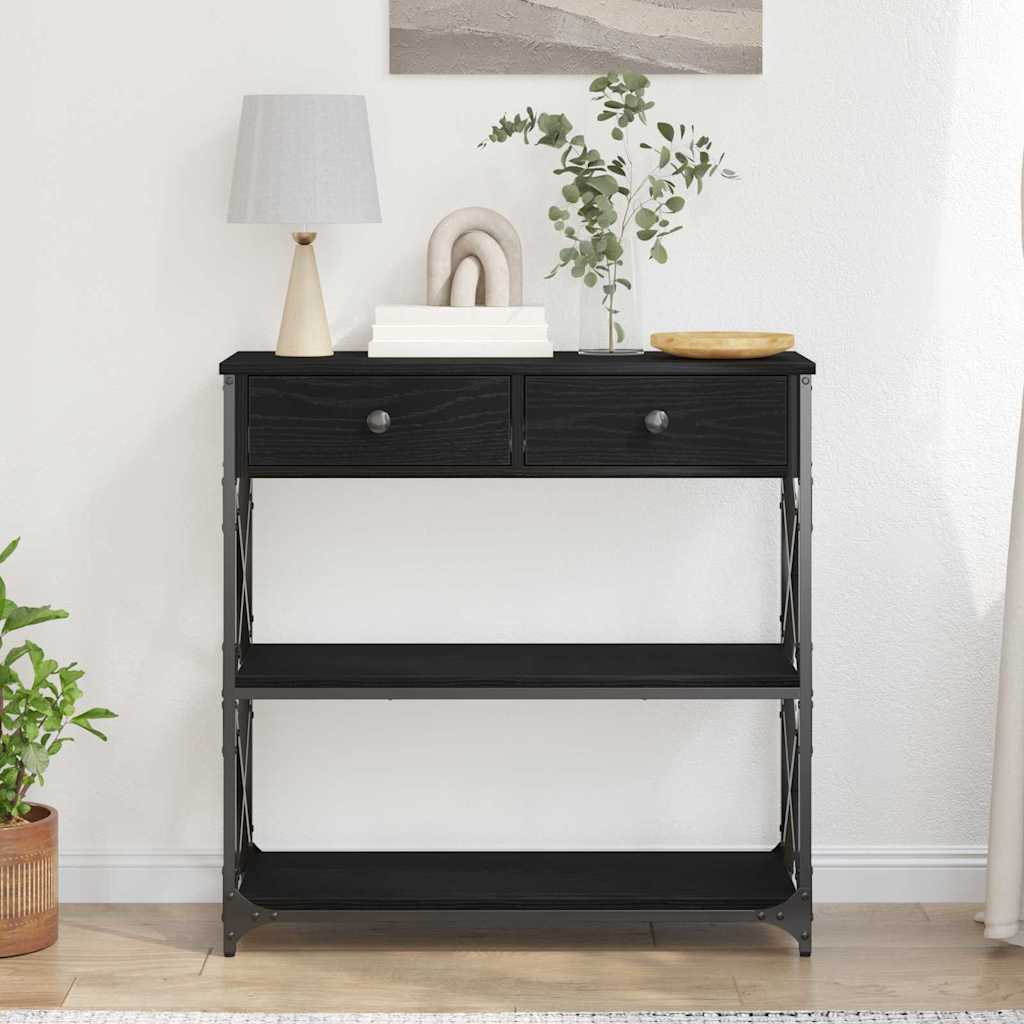 Konzol Asztal Musta tammi 75 x 28 x 75 cm Műgyantás fa és fém