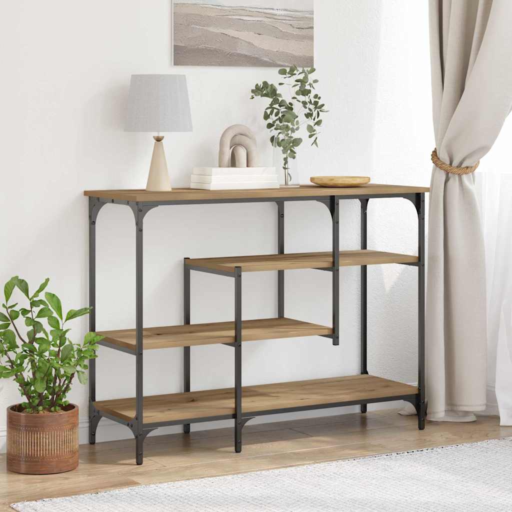 Konzolasztal polcokkal kézműves tölgy 100 x 35 x 75 cm
