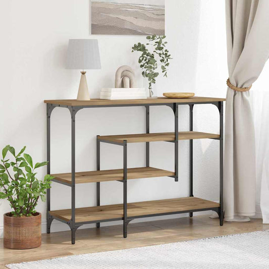 Konzolasztal polcokkal kézműves tölgy 100 x 35 x 75 cm