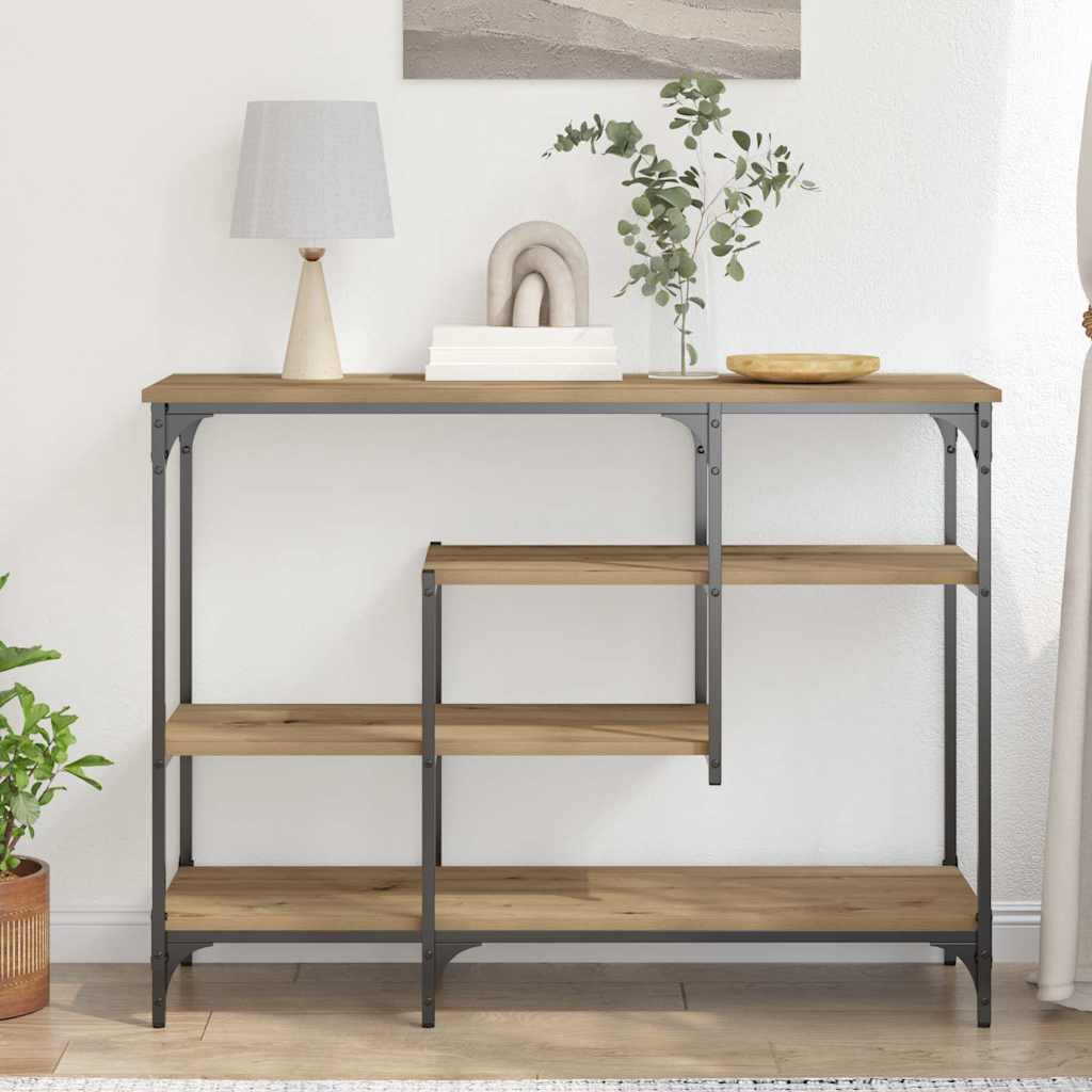 Konzolasztal polcokkal kézműves tölgy 100 x 35 x 75 cm